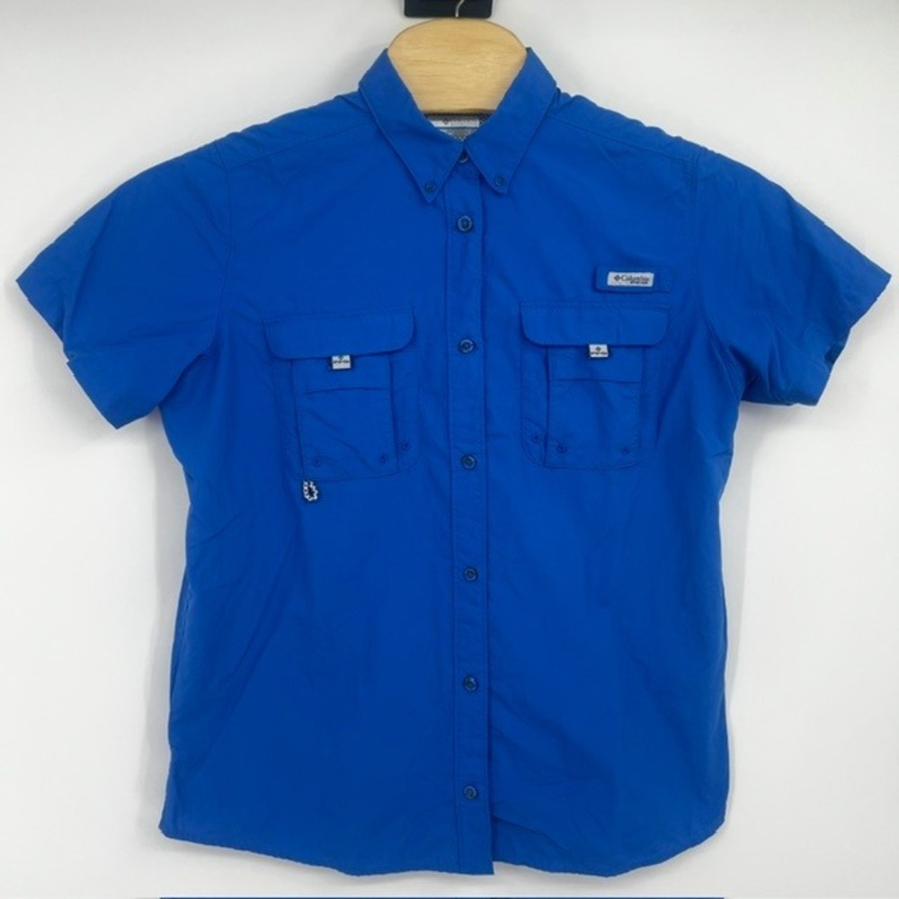 Columbia PFG Bahama II Women's Large Blue Short Sleeve Fishing Button Up